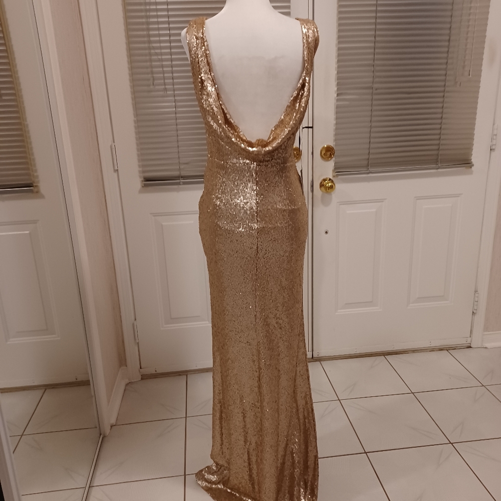New Gold Sequined Formal Dress - Size Small - Picture 4 of 12